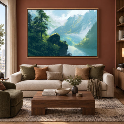 Mountain Valley Lake Canvas Wall Art Nature Landscape Painting