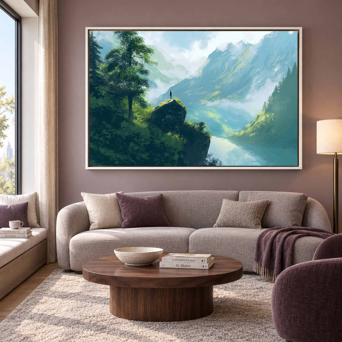 Mountain Valley Lake Canvas Wall Art Nature Landscape Painting