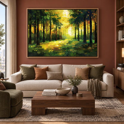 Sunlit Forest Canvas Wall Art Nature Landscape Scenic Painting