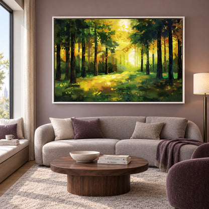 Sunlit Forest Canvas Wall Art Nature Landscape Scenic Painting