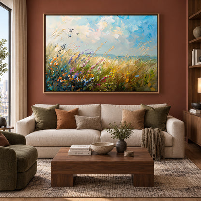 Abstract Wildflower Meadow Canvas Wall Art Modern Nature Painting