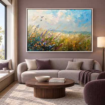 Abstract Wildflower Meadow Canvas Wall Art Modern Nature Painting