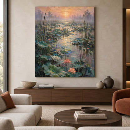 Lotus at First Light Tranquil Nature Canvas Wall Art