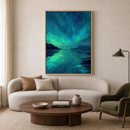 Aurora Borealis Canvas Wall Art Northern Lights Lake Painting