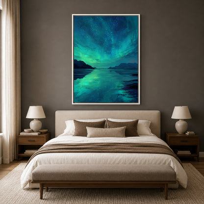 Aurora Borealis Canvas Wall Art Northern Lights Lake Painting