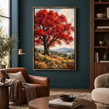 Crimson Canopy Majestic Autumn Tree Canvas Wall Art