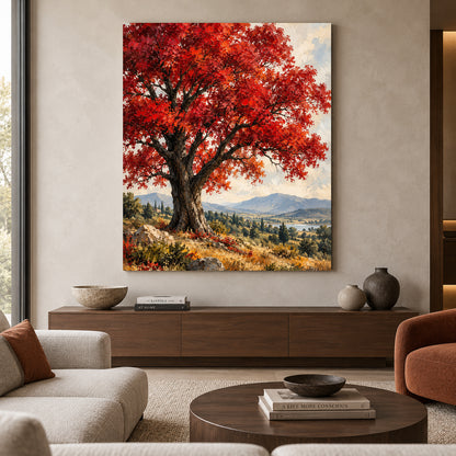 Crimson Canopy Majestic Autumn Tree Canvas Wall Art