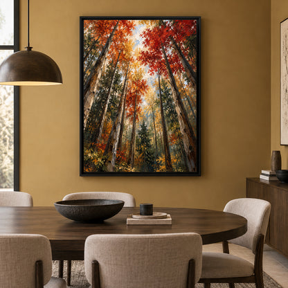 Into the Autumn Canopy Textured Forest Canvas Wall Art
