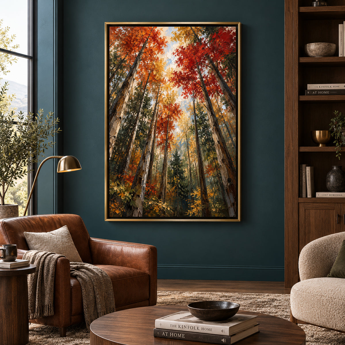 Into the Autumn Canopy Textured Forest Canvas Wall Art
