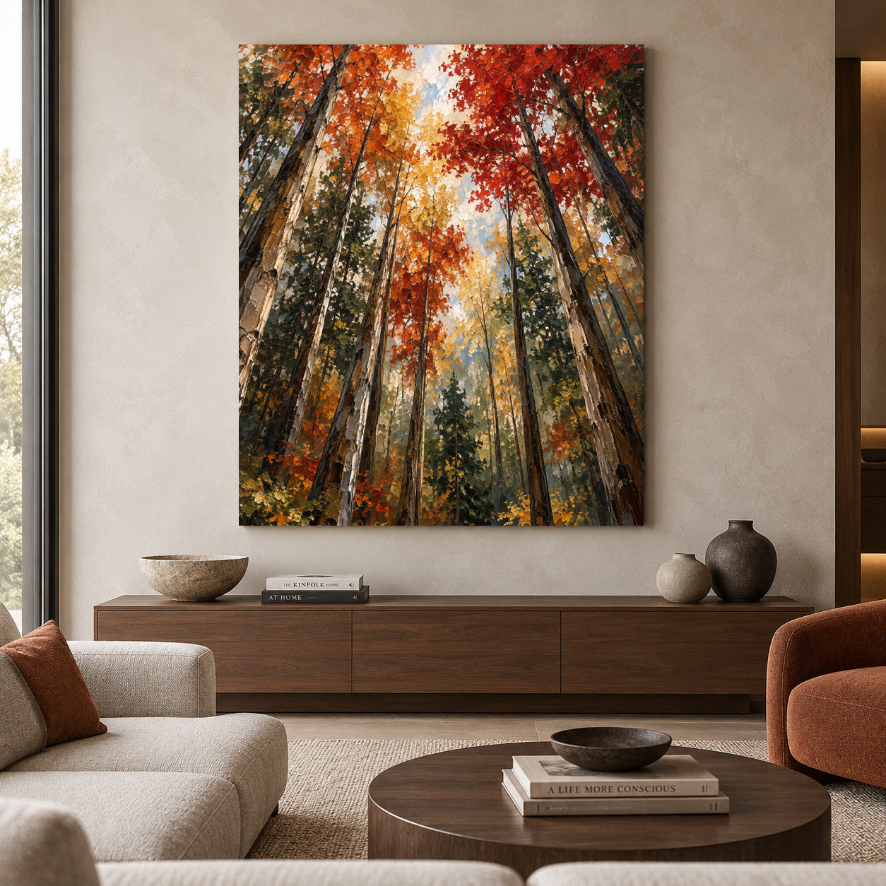 Into the Autumn Canopy Textured Forest Canvas Wall Art