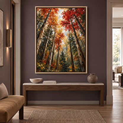 Into the Autumn Canopy Textured Forest Canvas Wall Art