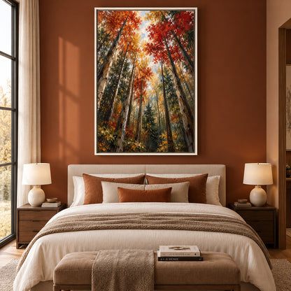 Into the Autumn Canopy Textured Forest Canvas Wall Art