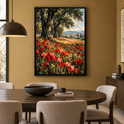 Tuscan Summer Poppy Fields Textured Landscape Canvas Art