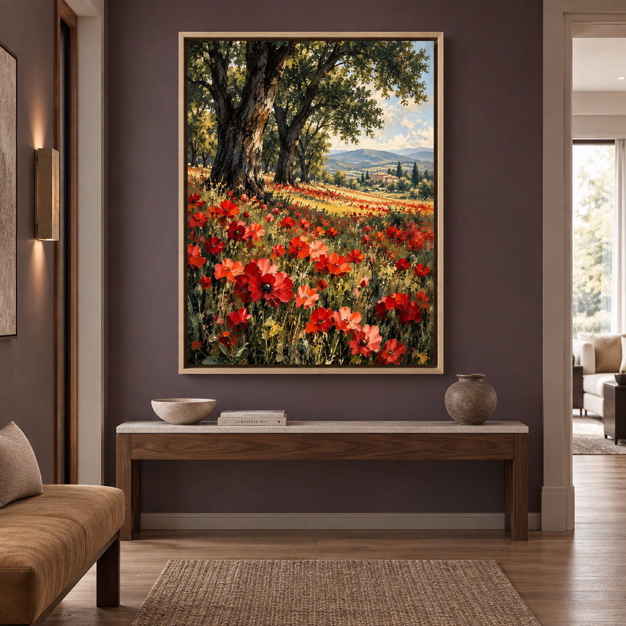 Tuscan Summer Poppy Fields Textured Landscape Canvas Art