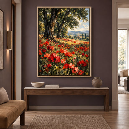 Tuscan Summer Poppy Fields Textured Landscape Canvas Art