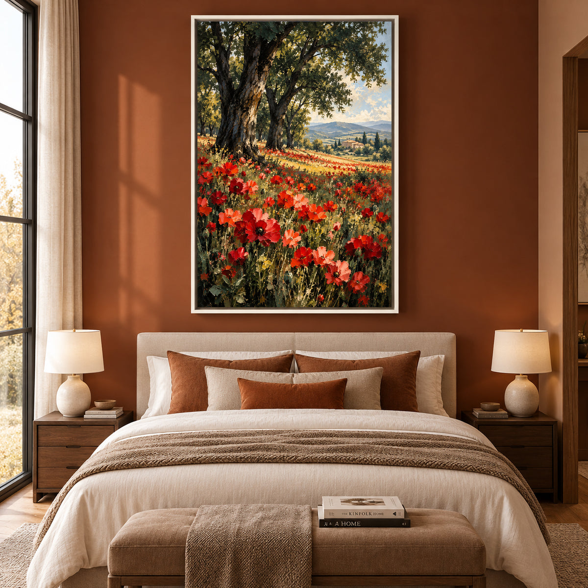 Tuscan Summer Poppy Fields Textured Landscape Canvas Art