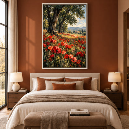 Tuscan Summer Poppy Fields Textured Landscape Canvas Art