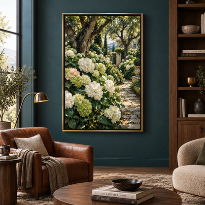 Secret Garden Retreat Hydrangea Landscape Canvas Wall Art