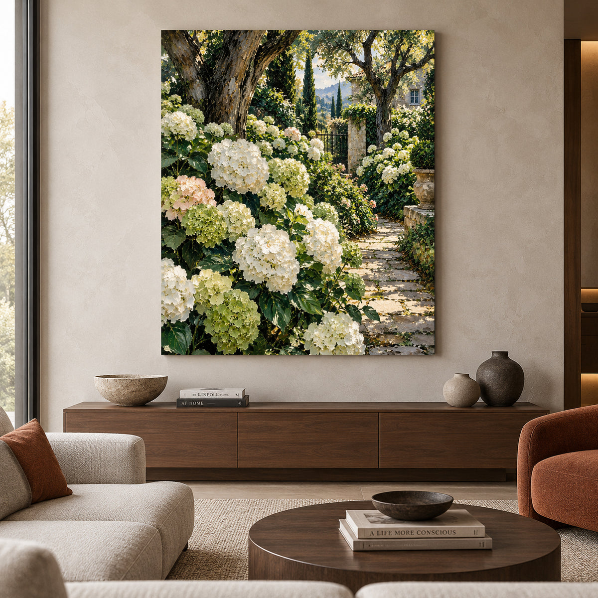 Secret Garden Retreat Hydrangea Landscape Canvas Wall Art