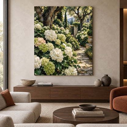 Secret Garden Retreat Hydrangea Landscape Canvas Wall Art