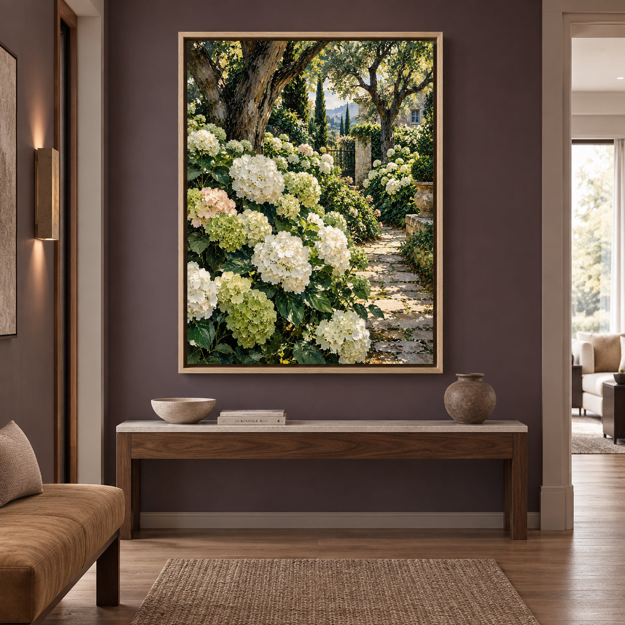 Secret Garden Retreat Hydrangea Landscape Canvas Wall Art