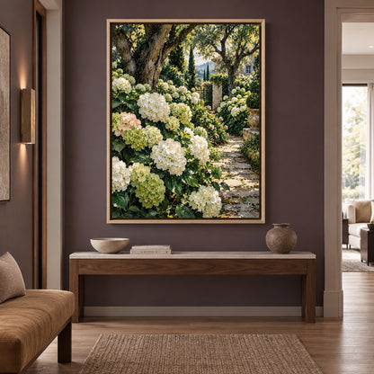 Secret Garden Retreat Hydrangea Landscape Canvas Wall Art