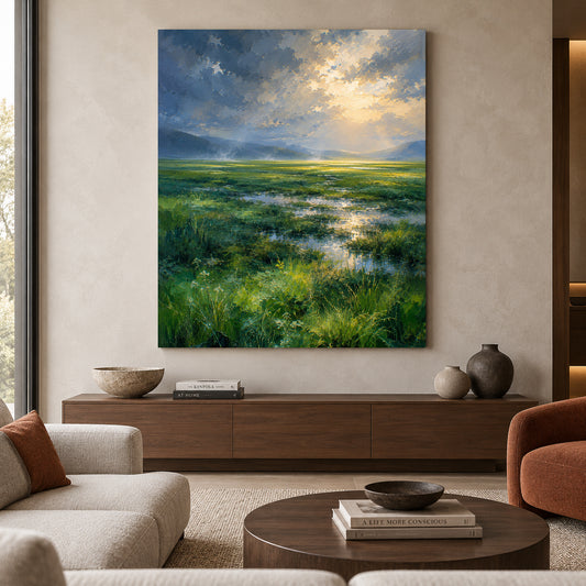 Where the Light Breaks Serene Meadow Landscape Canvas Art