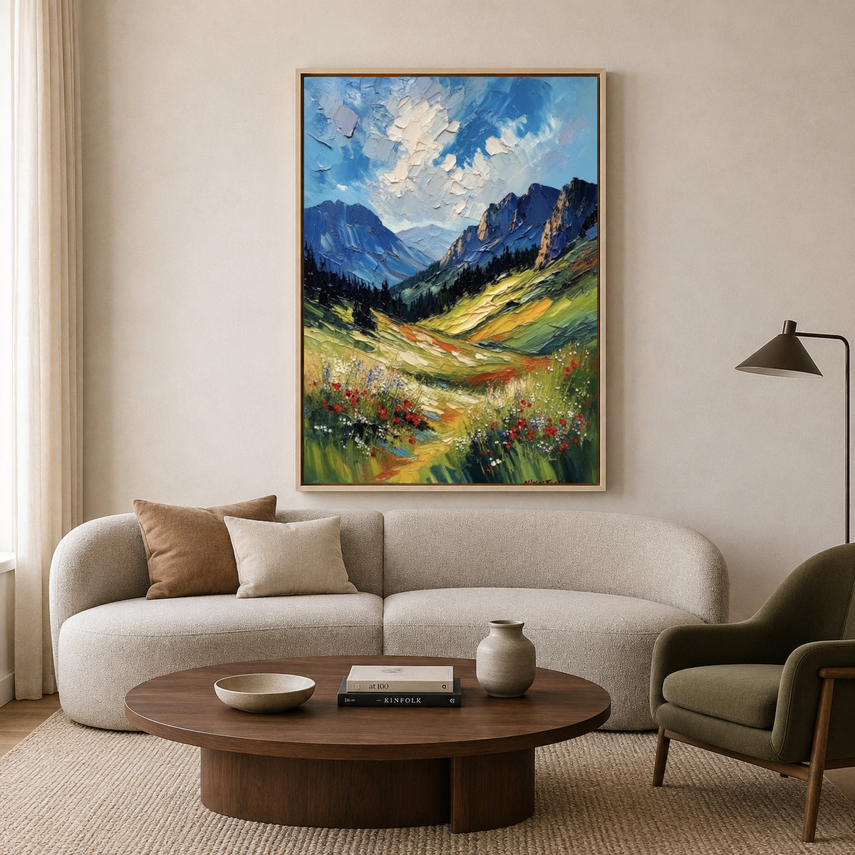 Colorful Mountain Valley Canvas Wall Art Vertical Landscape Print