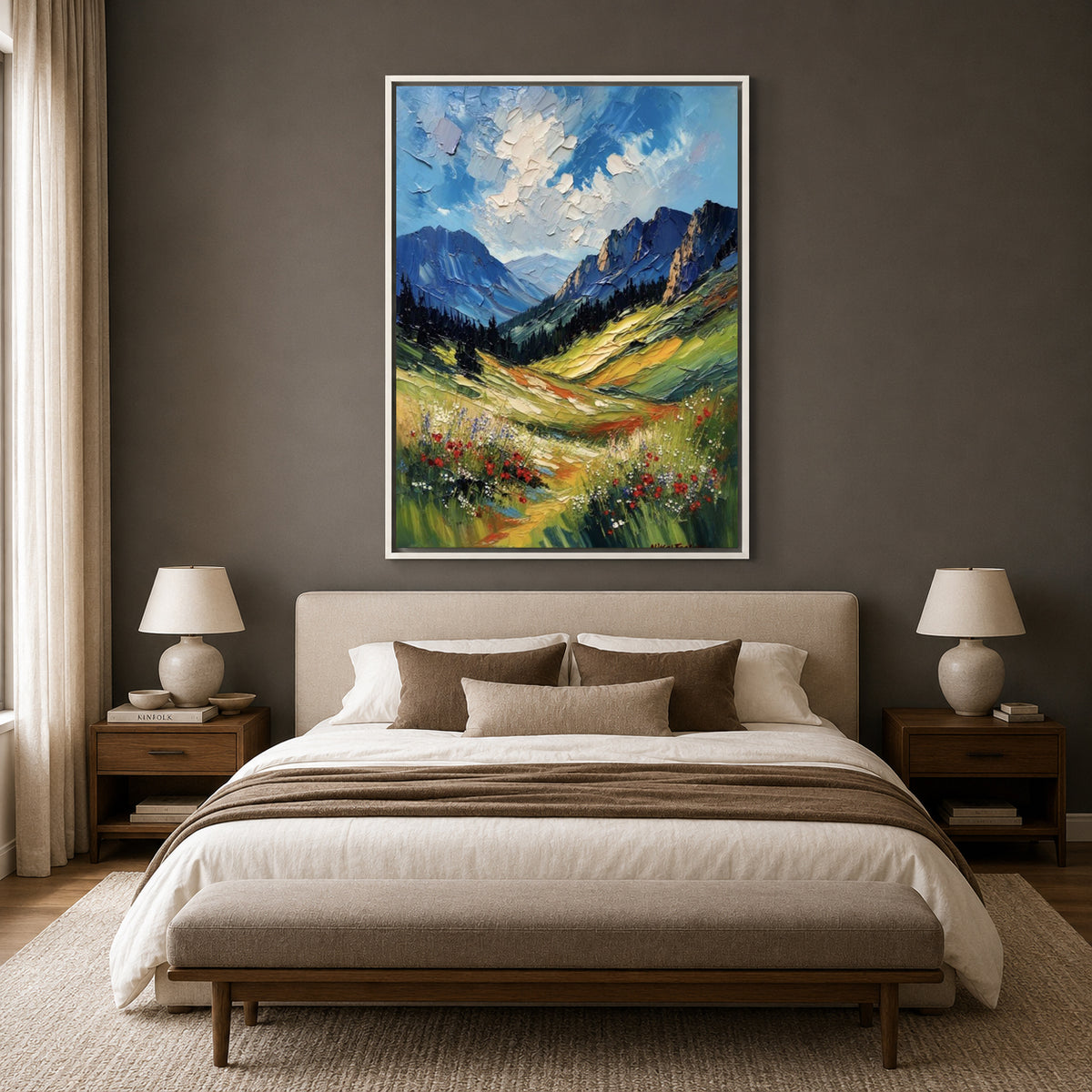 Colorful Mountain Valley Canvas Wall Art Vertical Landscape Print