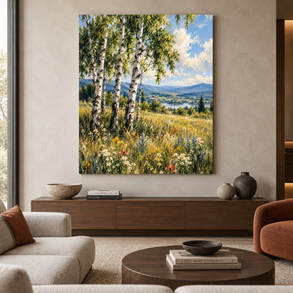 Summer Beyond the Birches Scenic Countryside Canvas Wall Art