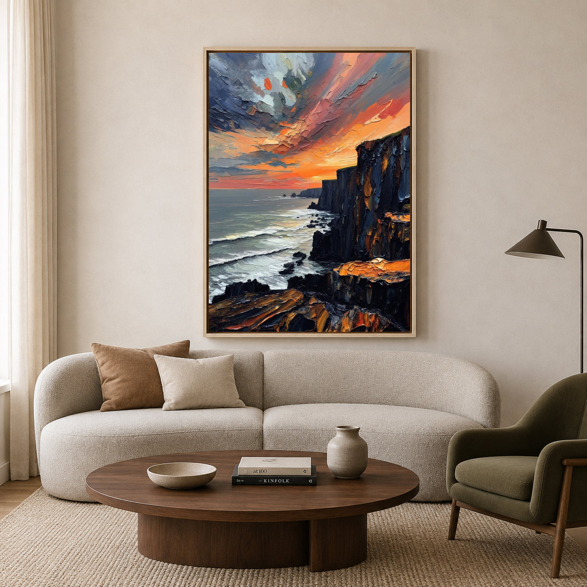 Coastal Cliff Sunset Canvas Wall Art Vertical Seascape Painting