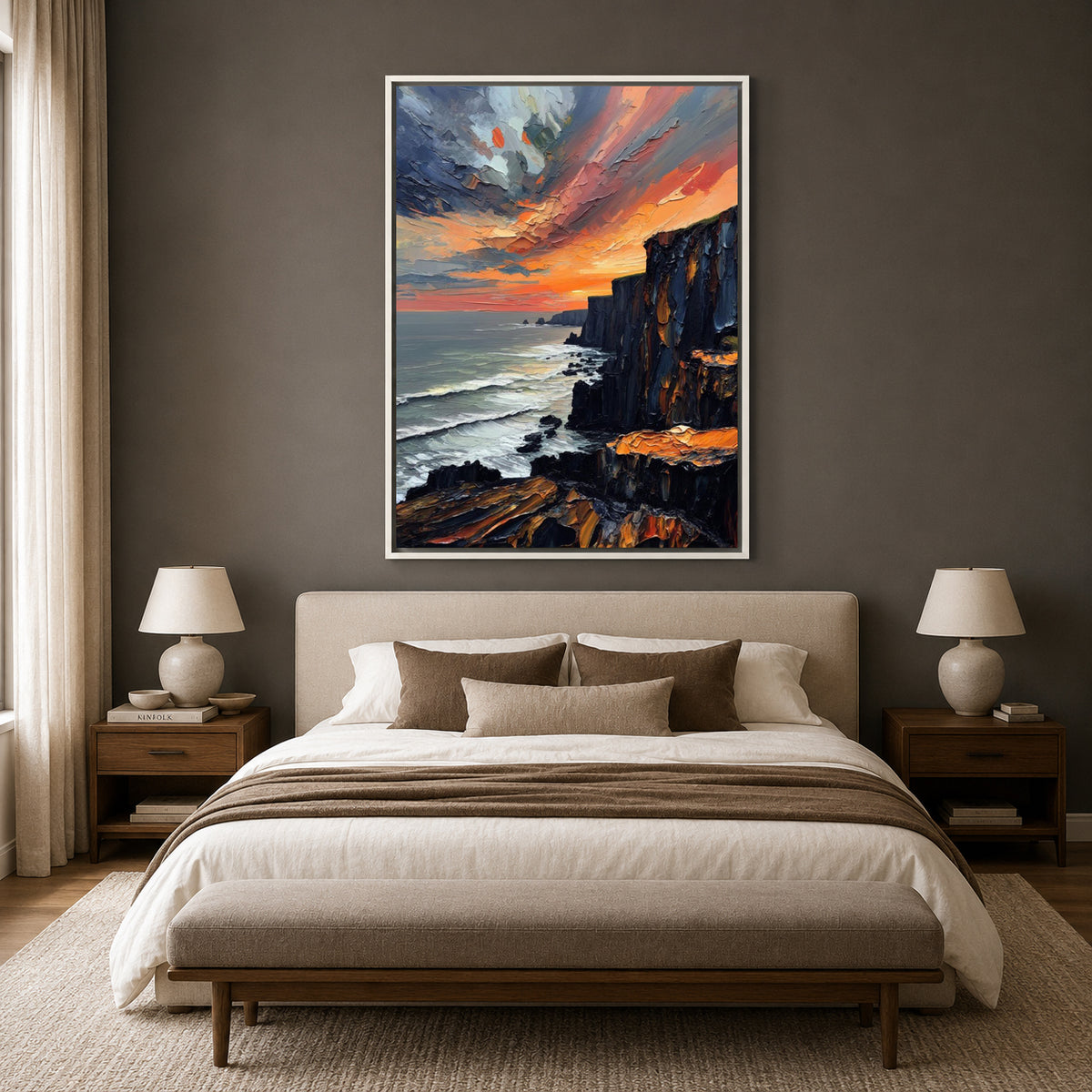 Coastal Cliff Sunset Canvas Wall Art Vertical Seascape Painting