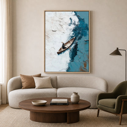 Abstract Boat Canvas Wall Art Vertical Coastal Modern Painting