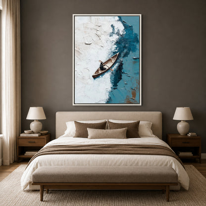 Abstract Boat Canvas Wall Art Vertical Coastal Modern Painting