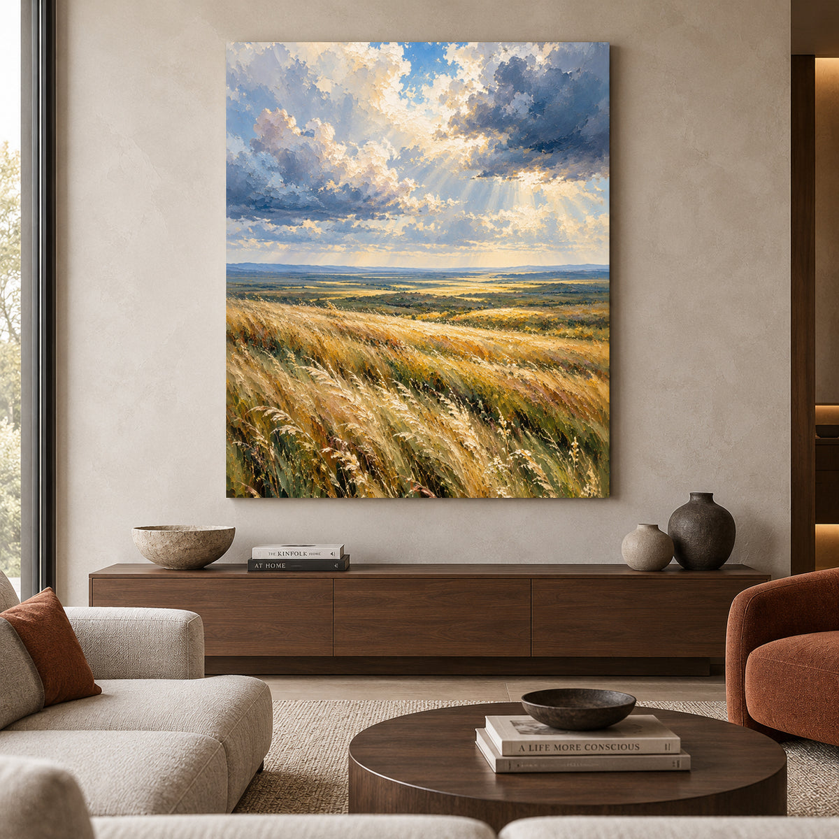 Fields of Light Golden Meadow Landscape Canvas Wall Art