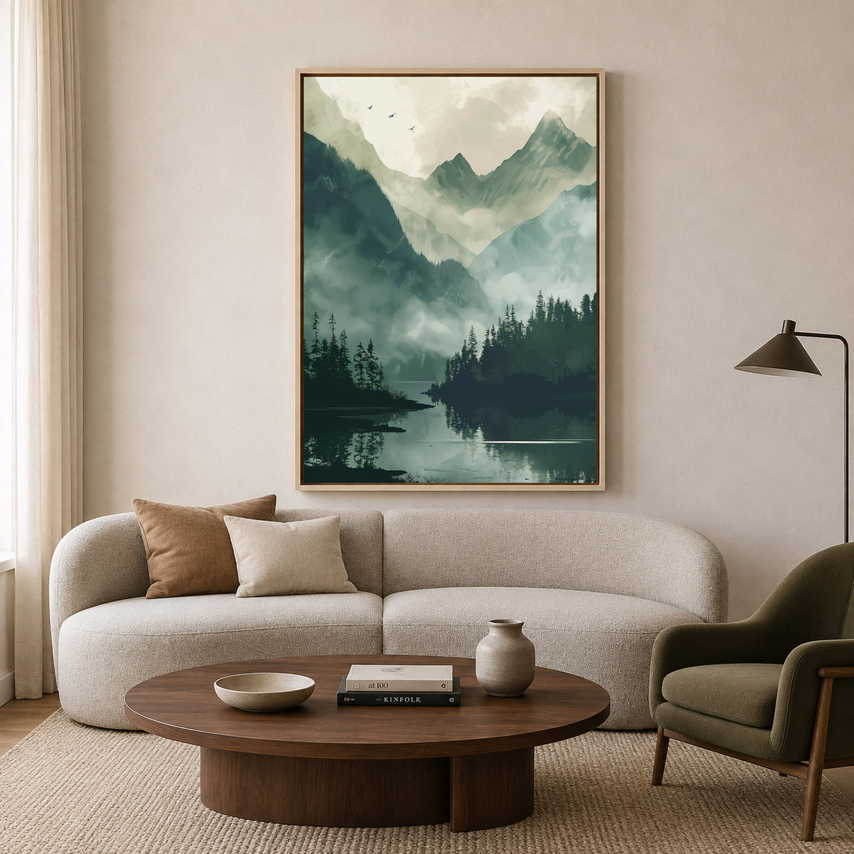 Misty Mountain Lake Canvas Wall Art Vertical Nature Landscape Print