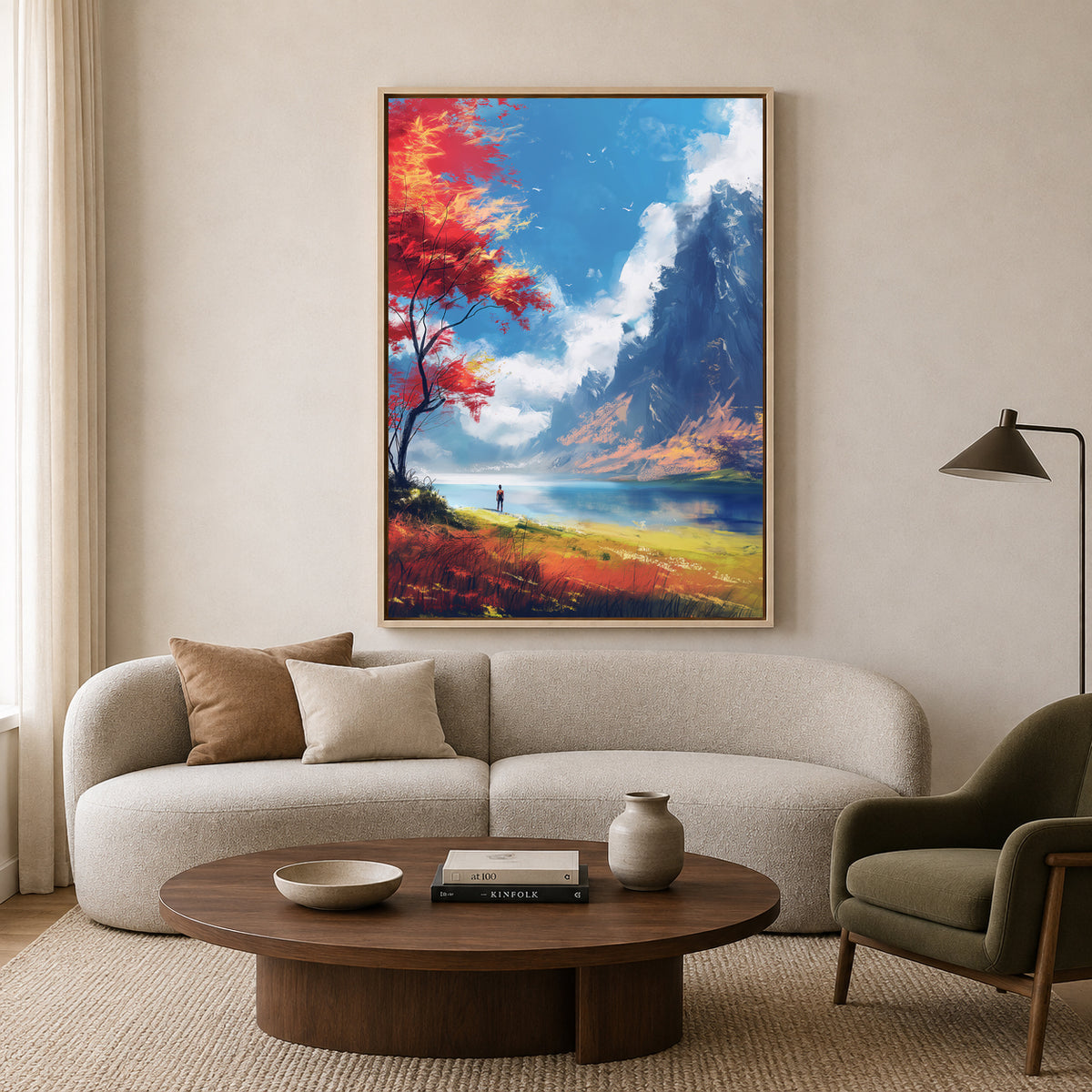 Mountain Lake Landscape Canvas Wall Art Vertical Nature Painting