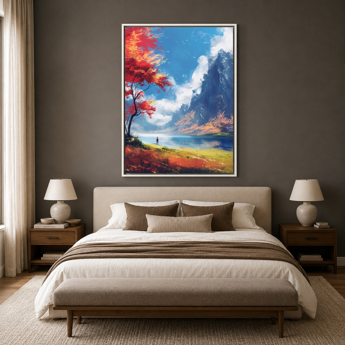 Mountain Lake Landscape Canvas Wall Art Vertical Nature Painting