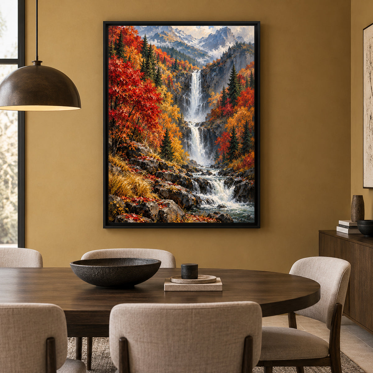 Autumn Majesty Mountain Waterfall Canvas Wall Art