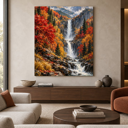 Autumn Majesty Mountain Waterfall Canvas Wall Art