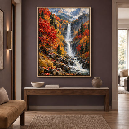 Autumn Majesty Mountain Waterfall Canvas Wall Art