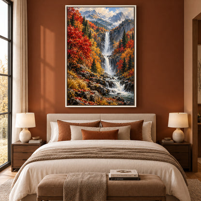 Autumn Majesty Mountain Waterfall Canvas Wall Art