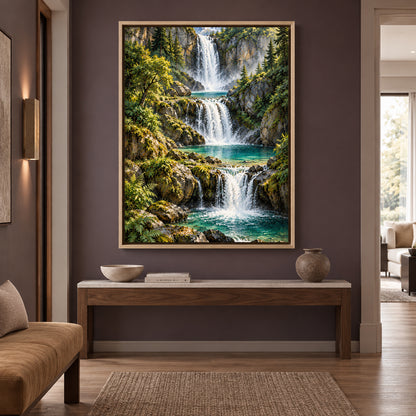 Hidden Paradise Waterfall Nature Canvas Wall Art