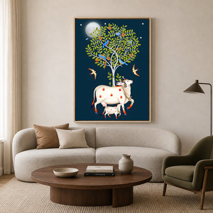Pichwai Wall Art Painting – Sacred Cow Tree of Life Canvas Wall Art