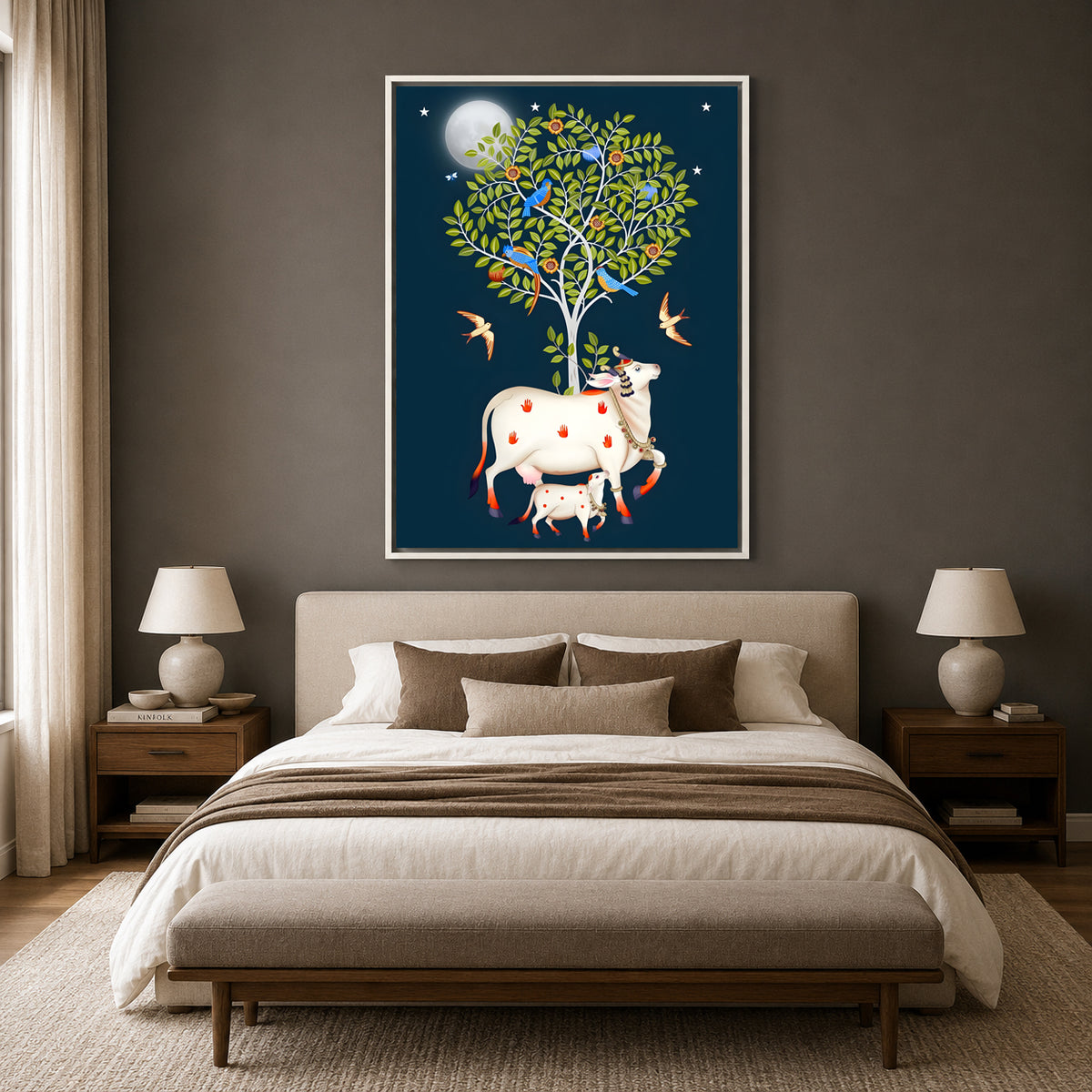 Pichwai Wall Art Painting – Sacred Cow Tree of Life Canvas Wall Art