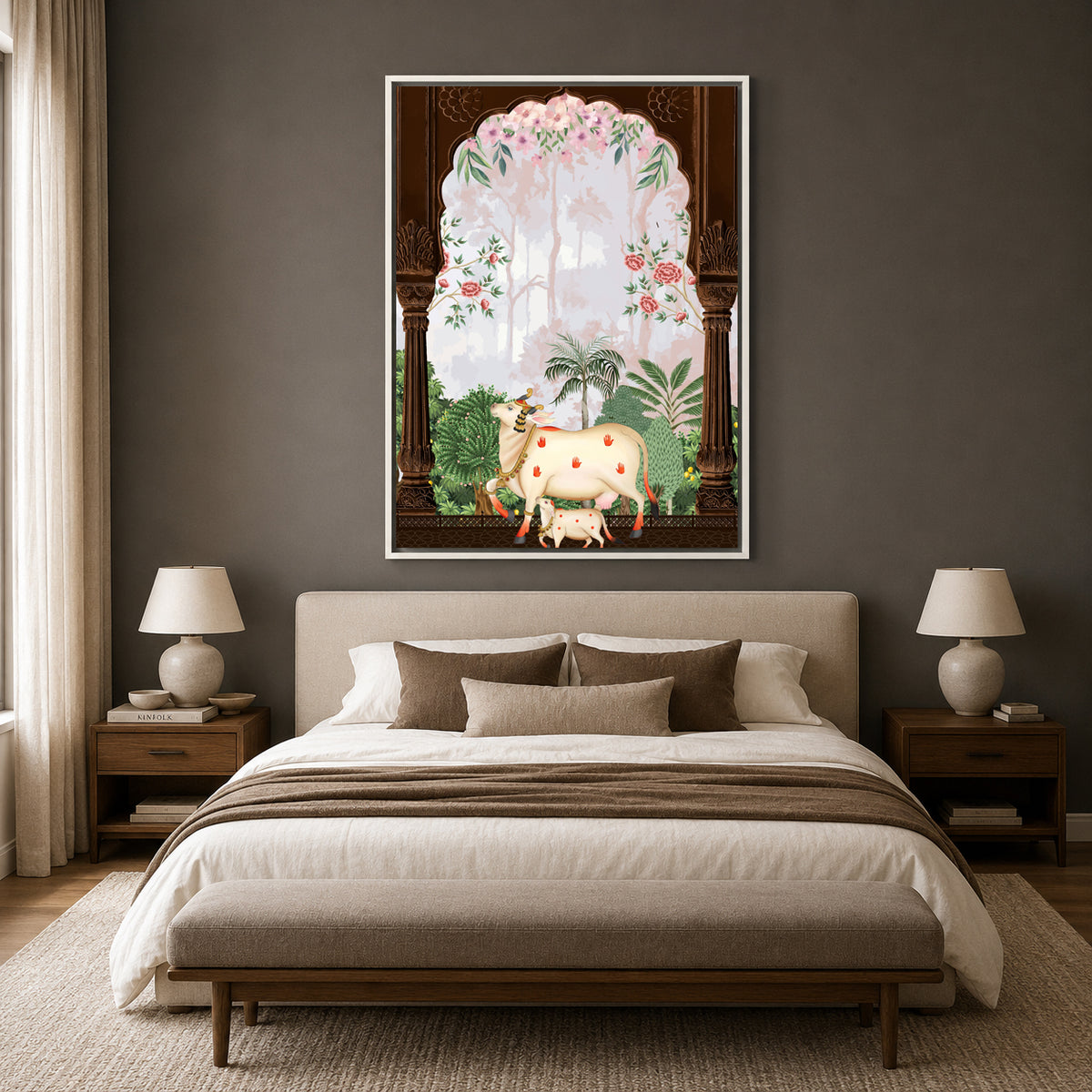 Pichwai Wall Art Painting – Sacred Cow Floral Arch Heritage Canvas Wall Art