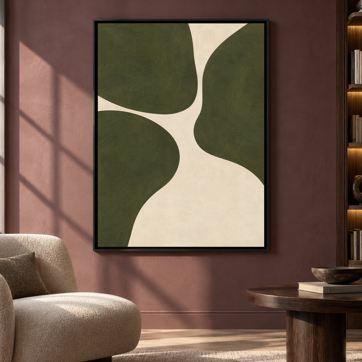 Olive Green Organic Abstract Canvas Art for Modern Interiors