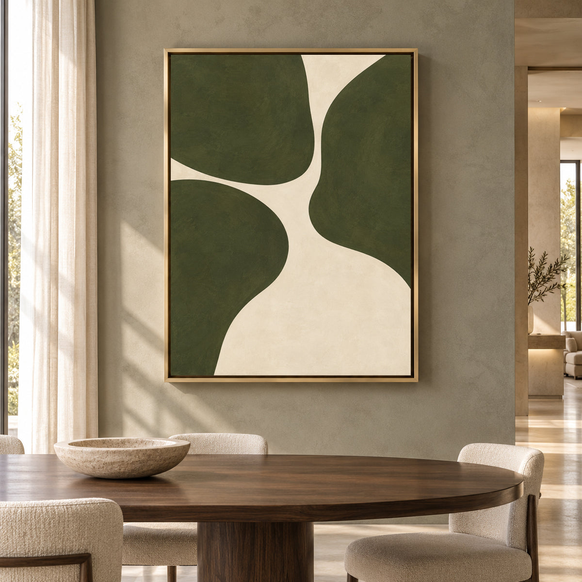 Olive Green Organic Abstract Canvas Art for Modern Interiors
