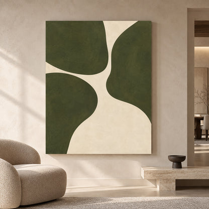 Olive Green Organic Abstract Canvas Art for Modern Interiors