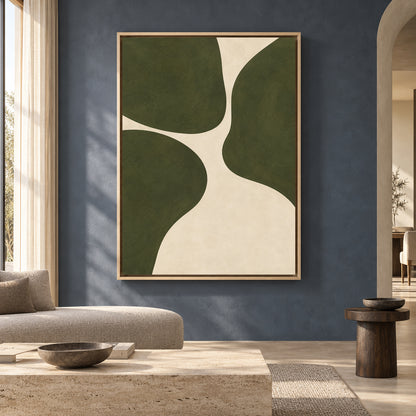 Olive Green Organic Abstract Canvas Art for Modern Interiors